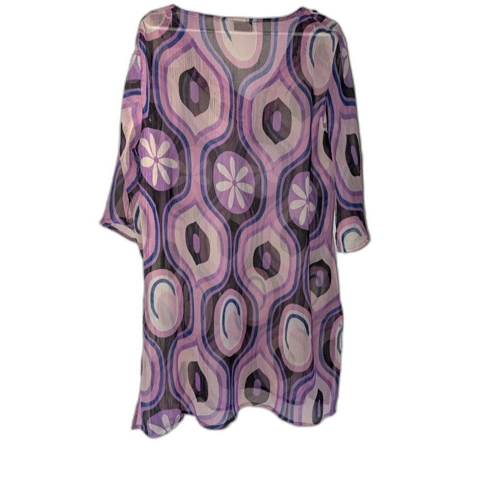 Kathmandu To You Sheer Tunic Dress Sz S/M Purple Mod Geometric Beaded V-Neck Y2K